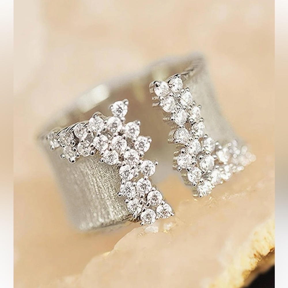 Cubic Zirconia Opening Design Luxury Band Bling, Iced Out Glamorous, Pave Ring 5 - Picture 3 of 8